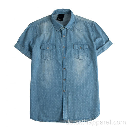 Waschbare Herren Kurzarm Denim Dobby Shirts